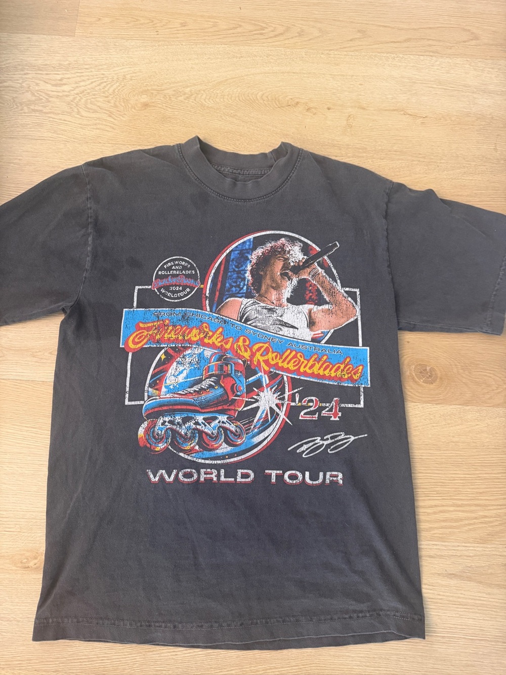 Black Graphic 'World Tour' T-Shirt Size S